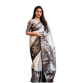 Vaystra Soft Lichi Silk Printed Saree With Unstitched Blouse 5.5Mtr – Off White