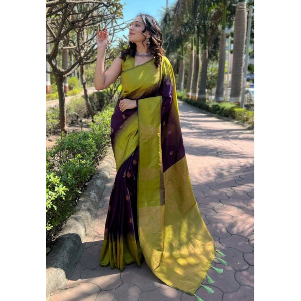 Vaystra Soft Lichi Silk Printed Saree With Unstitched Blouse 5.5Mtr – Purple