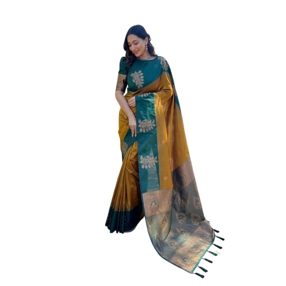 Vaystra Soft Lichi Silk Printed Saree With Unstitched Blouse 5.5Mtr – Mustard