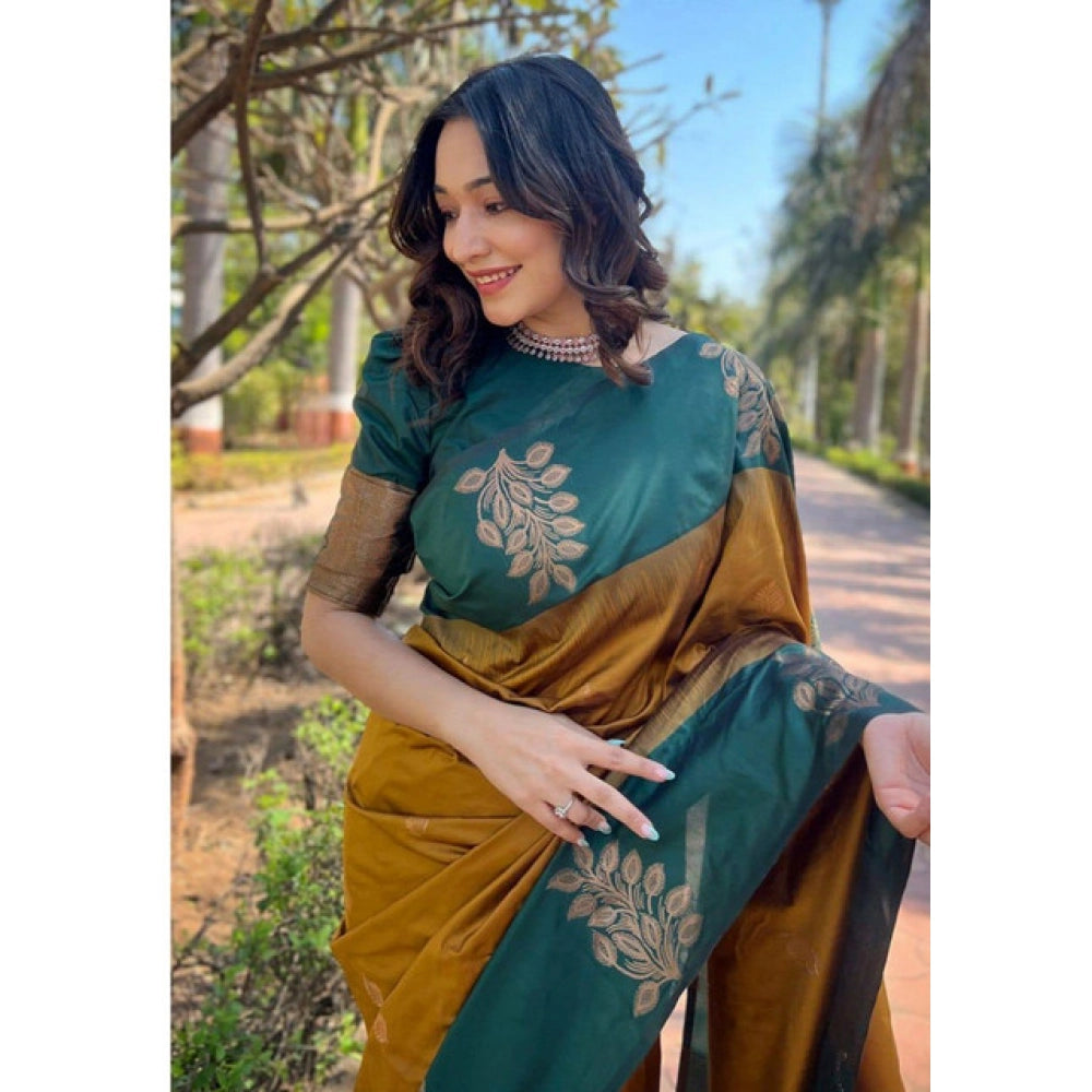 Vaystra Soft Lichi Silk Printed Saree With Unstitched Blouse 5.5Mtr – Mustard