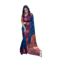 Vaystra Soft Lichi Silk Printed Saree With Unstitched Blouse 5.5Mtr – Blue