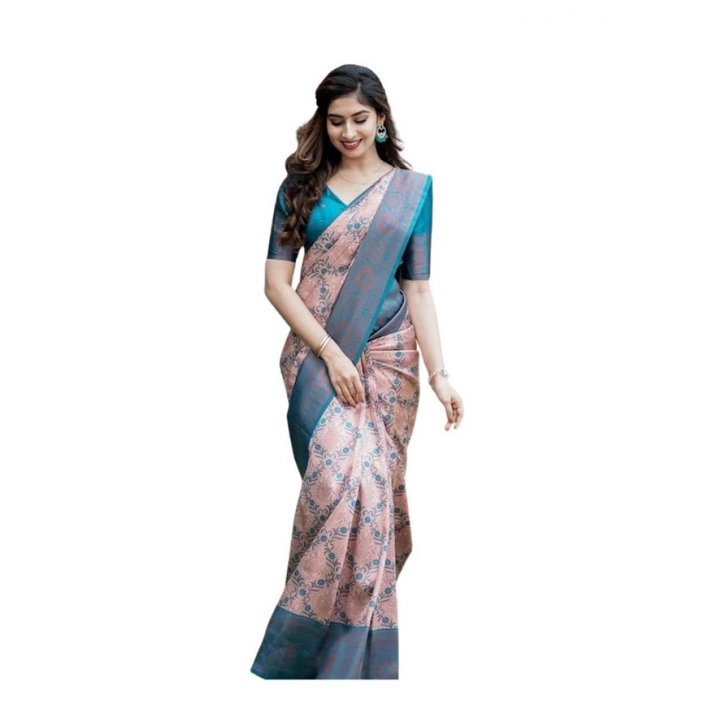 Vaystra Soft Lichi Silk Printed Saree With Unstitched Blouse 5.5Mtr – Multicolor
