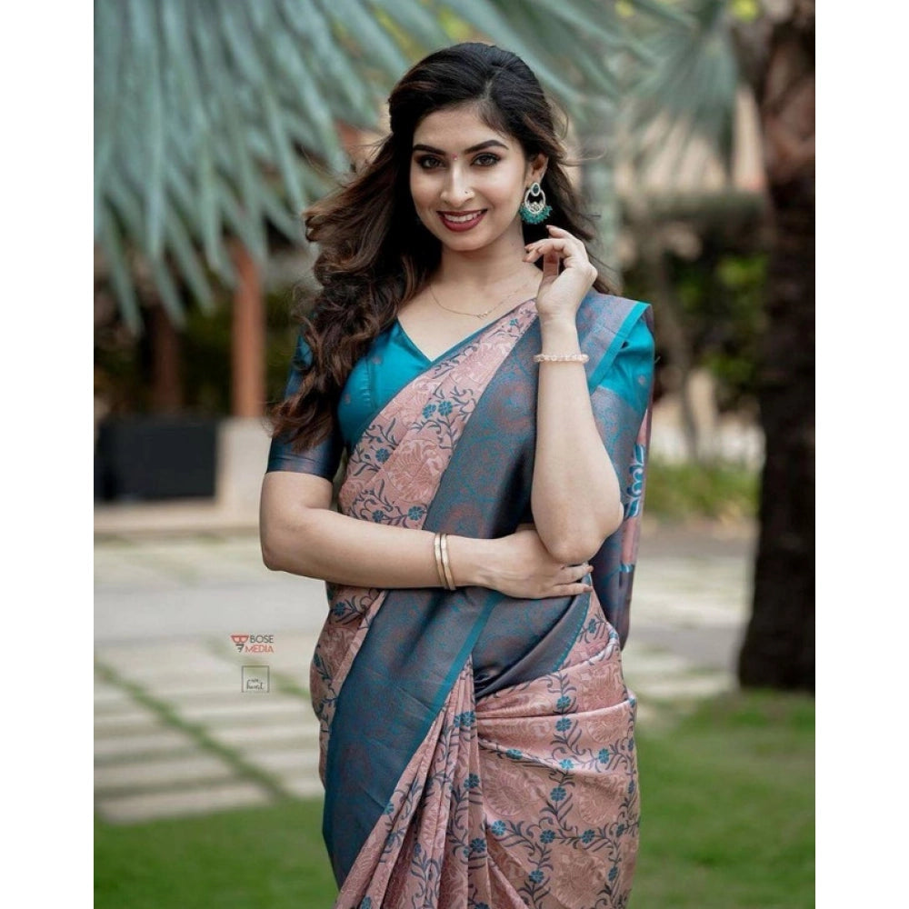 Vaystra Soft Lichi Silk Printed Saree With Unstitched Blouse 5.5Mtr – Multicolor
