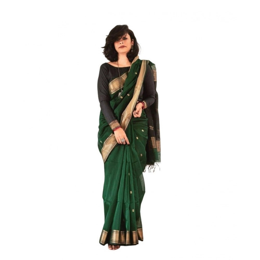 Vaystra Soft Lichi Silk Printed Saree With Unstitched Blouse 5.5Mtr – Green