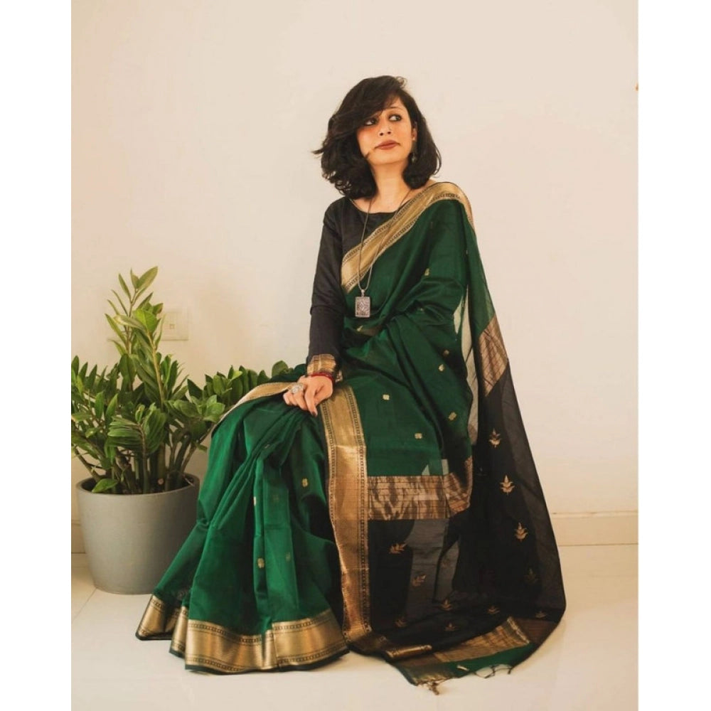 Vaystra Soft Lichi Silk Printed Saree With Unstitched Blouse 5.5Mtr – Green