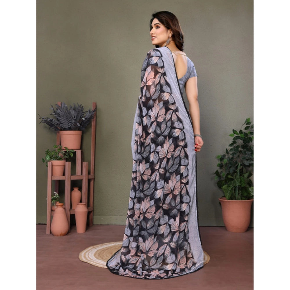Vaystra Chiffon Printed Saree With Unstitched Blouse 5.5Mtr – Grey