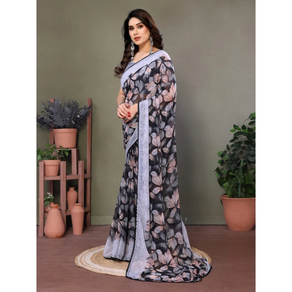 Vaystra Chiffon Printed Saree With Unstitched Blouse 5.5Mtr – Grey