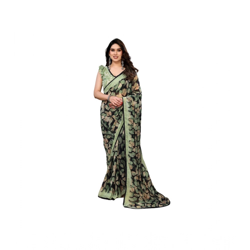 Vaystra Chiffon Printed Saree With Unstitched Blouse 5.5Mtr – Green