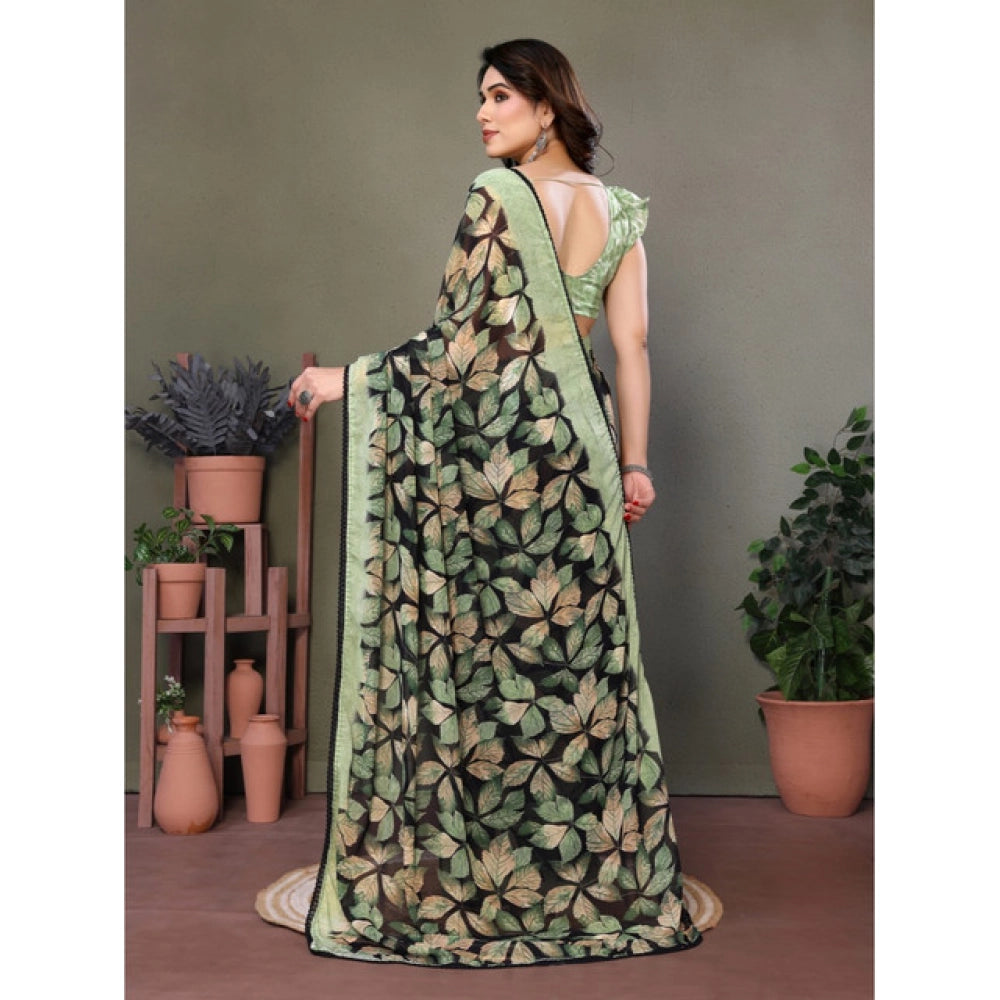 Vaystra Chiffon Printed Saree With Unstitched Blouse 5.5Mtr – Green