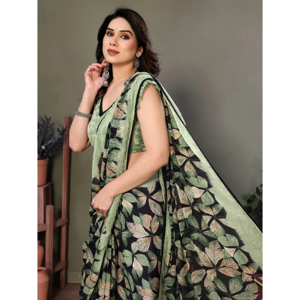 Vaystra Chiffon Printed Saree With Unstitched Blouse 5.5Mtr – Green
