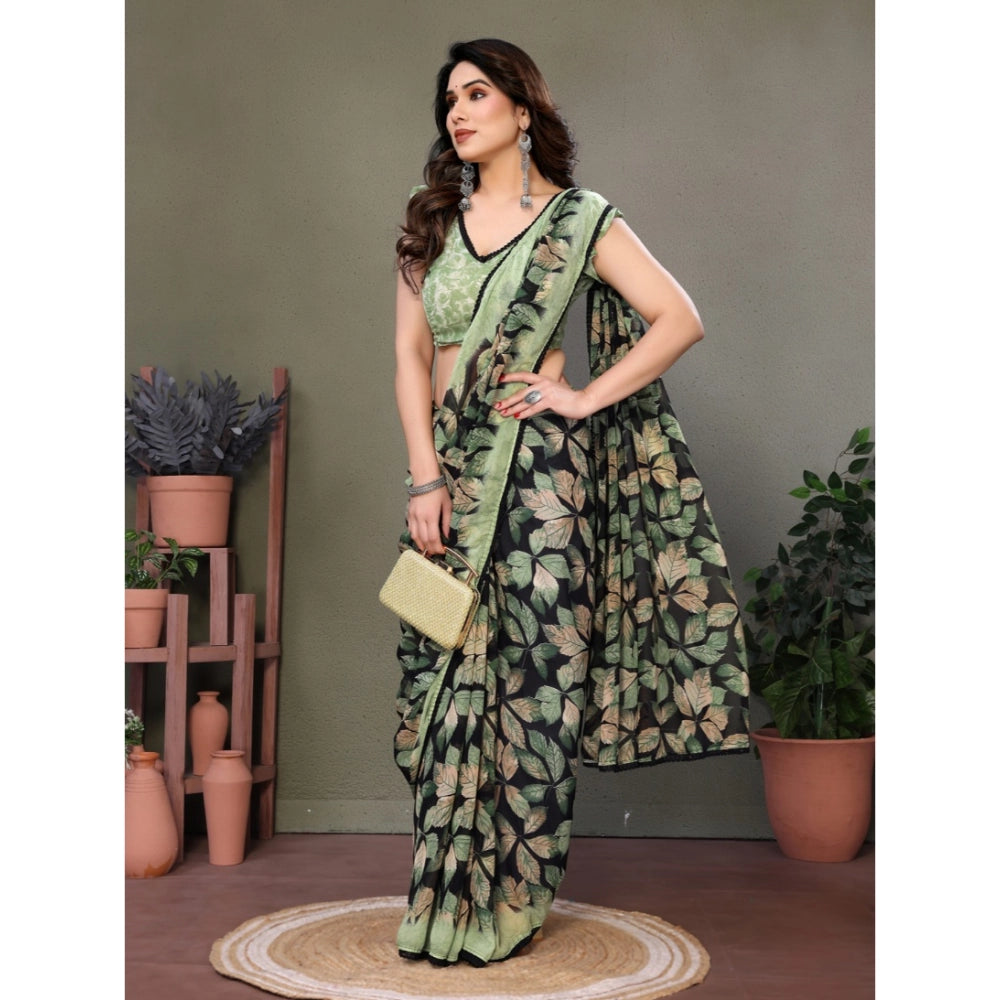 Vaystra Chiffon Printed Saree With Unstitched Blouse 5.5Mtr – Green
