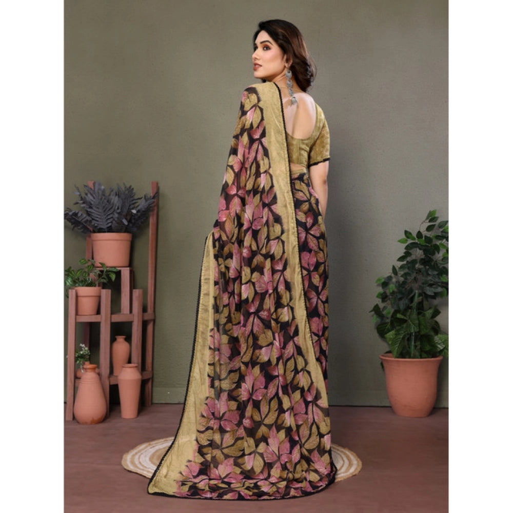 Vaystra Chiffon Printed Saree With Unstitched Blouse 5.5Mtr – Beige