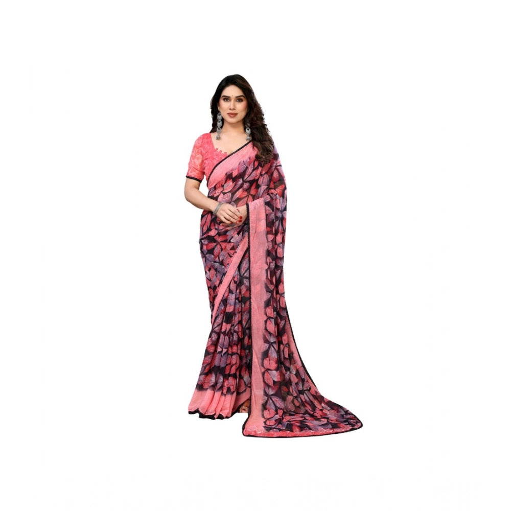 Vaystra Chiffon Printed Saree With Unstitched Blouse 5.5Mtr – Pink