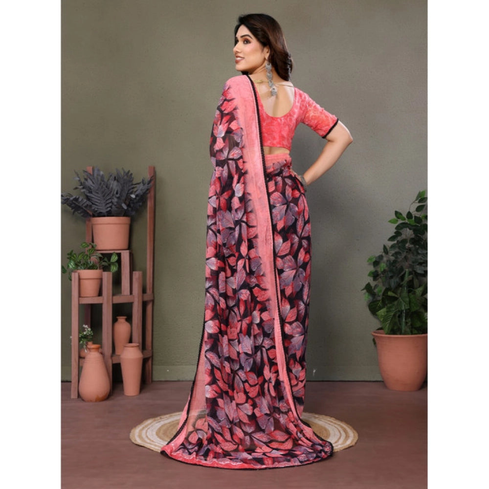 Vaystra Chiffon Printed Saree With Unstitched Blouse 5.5Mtr – Pink