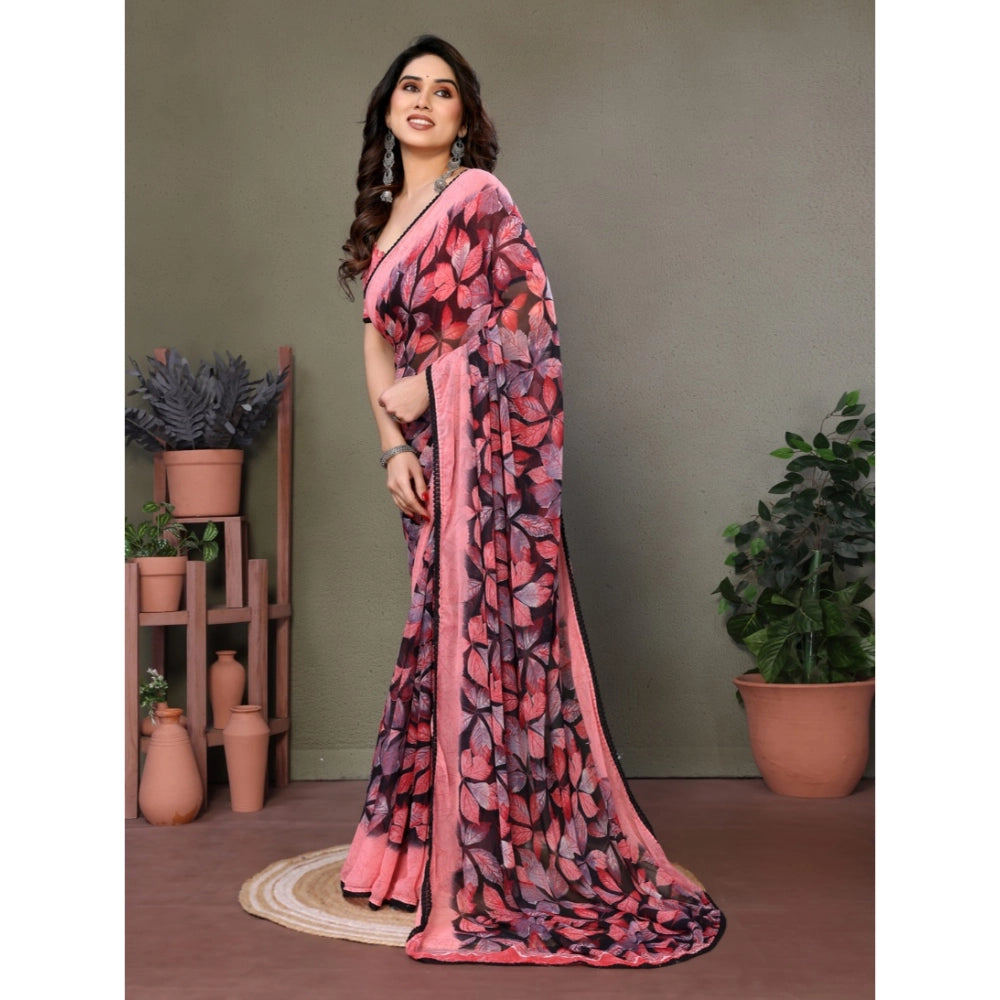 Vaystra Chiffon Printed Saree With Unstitched Blouse 5.5Mtr – Pink