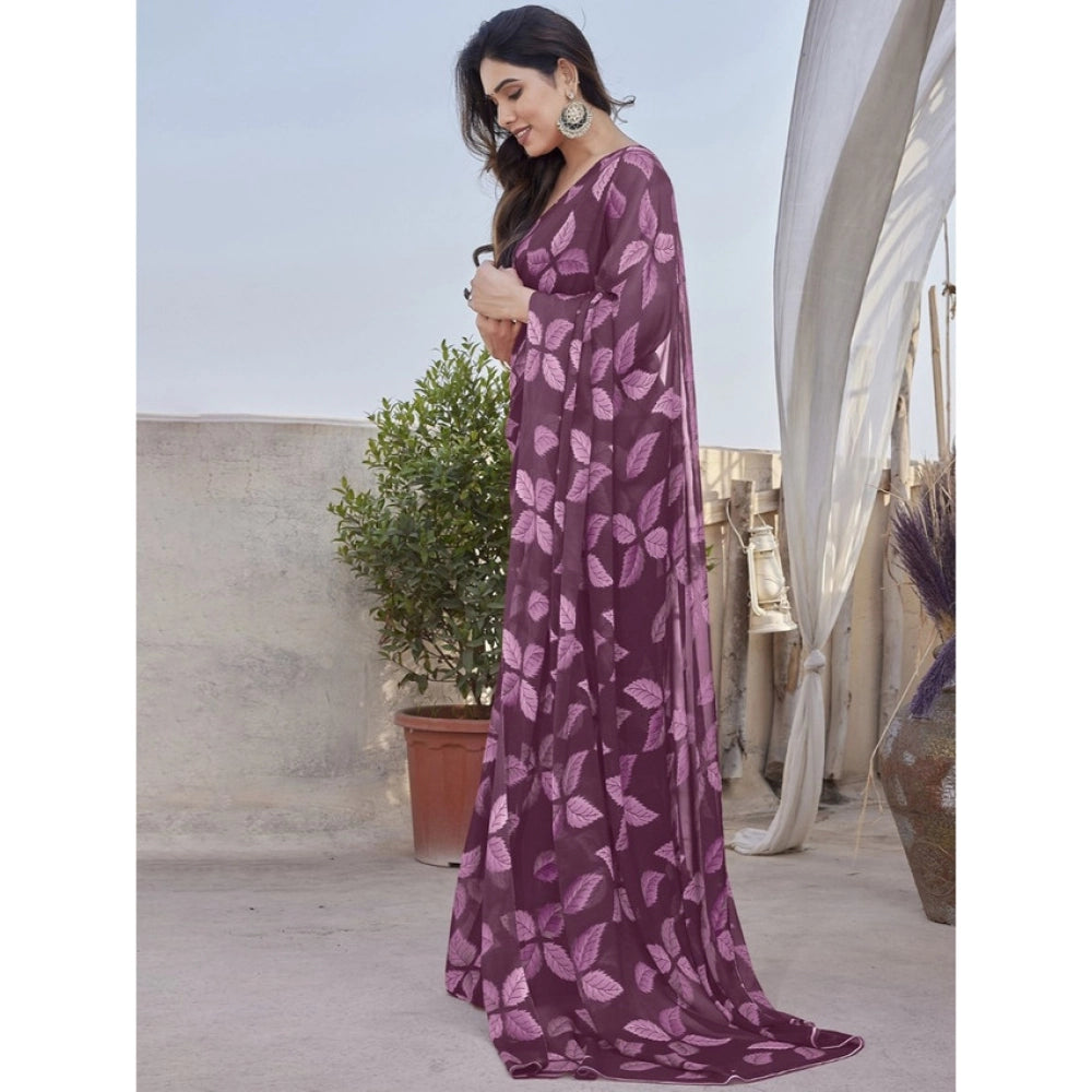 Vaystra Chiffon Printed Saree With Unstitched Blouse 5.5Mtr – Purple