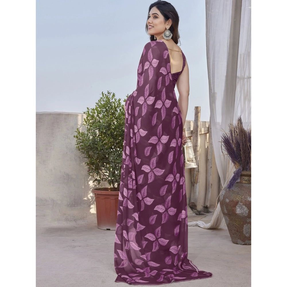 Vaystra Chiffon Printed Saree With Unstitched Blouse 5.5Mtr – Purple