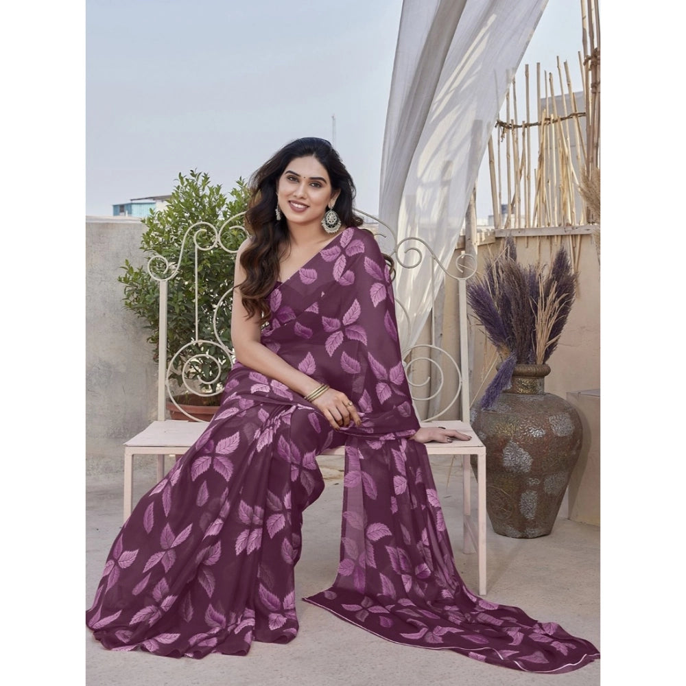 Vaystra Chiffon Printed Saree With Unstitched Blouse 5.5Mtr – Purple