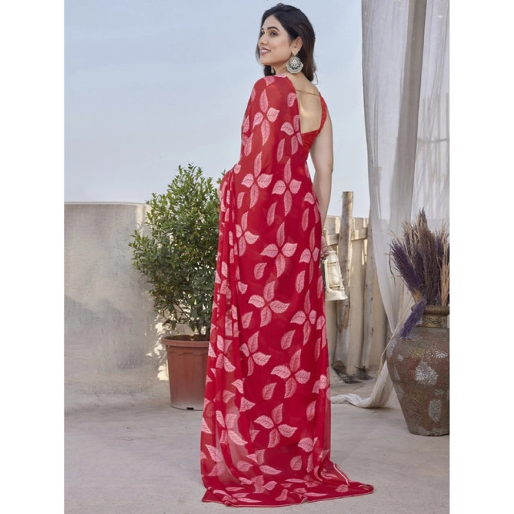Vaystra Chiffon Printed Saree With Unstitched Blouse 5.5Mtr – Red