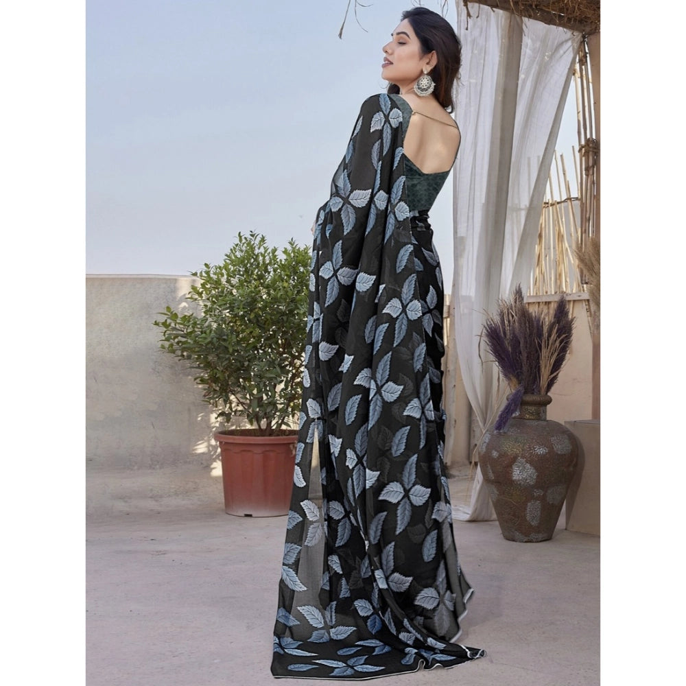 Vaystra Chiffon Printed Saree With Unstitched Blouse 5.5Mtr – Black