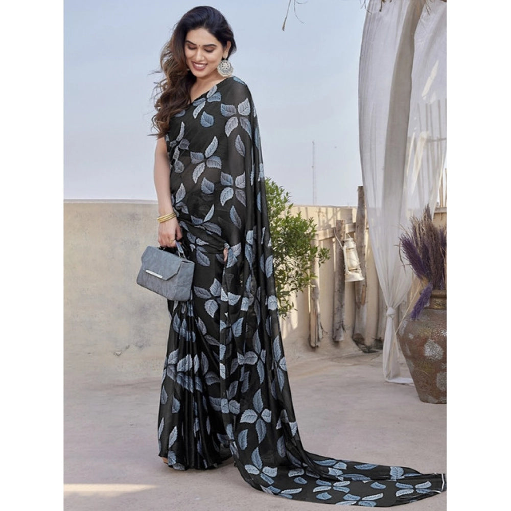 Vaystra Chiffon Printed Saree With Unstitched Blouse 5.5Mtr – Black