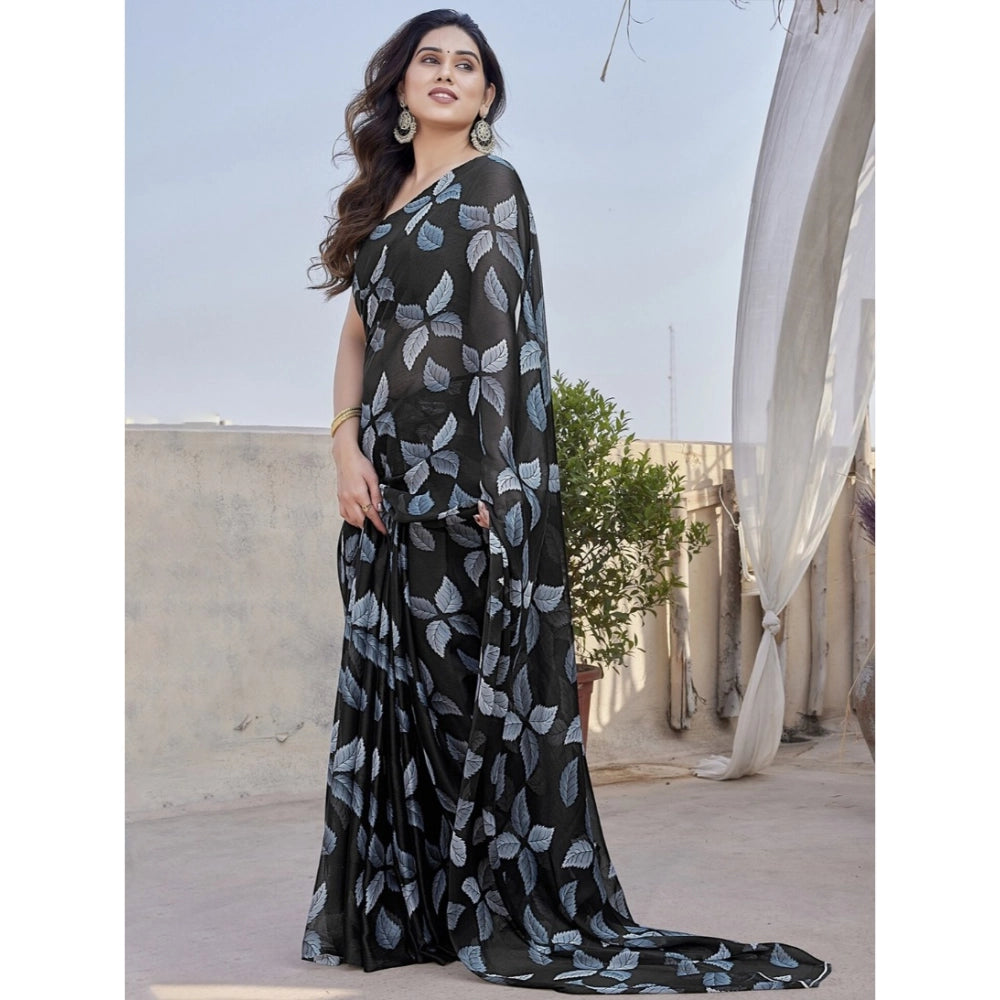 Vaystra Chiffon Printed Saree With Unstitched Blouse 5.5Mtr – Black