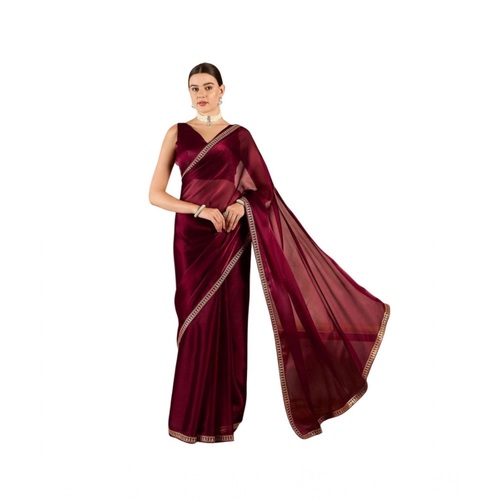 Vaystra Jimmy Choo solid Saree With Unstitched Blouse 5.5Mtr – Wine