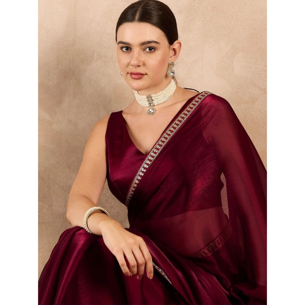 Vaystra Jimmy Choo solid Saree With Unstitched Blouse 5.5Mtr – Wine