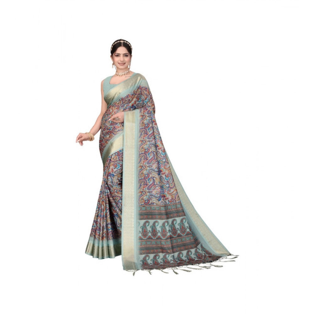 Vaystra Cotton Silk Printed Saree With Unstitched Blouse 5.5Mtr – Multicolor
