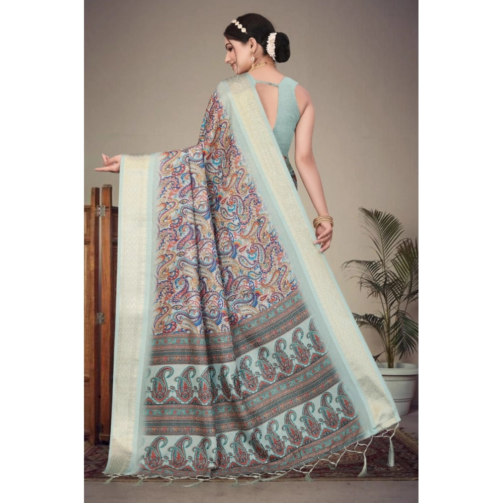 Vaystra Cotton Silk Printed Saree With Unstitched Blouse 5.5Mtr – Multicolor