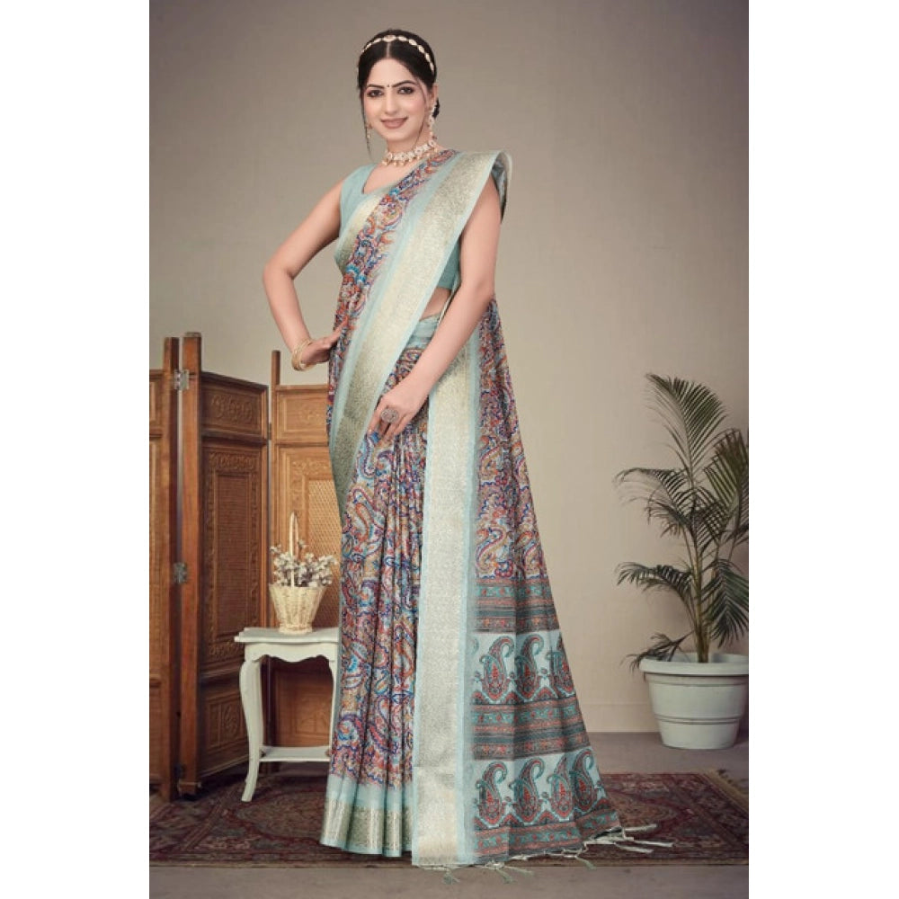 Vaystra Cotton Silk Printed Saree With Unstitched Blouse 5.5Mtr – Multicolor