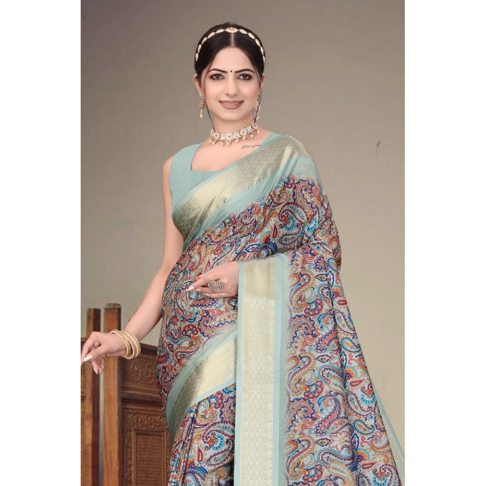 Vaystra Cotton Silk Printed Saree With Unstitched Blouse 5.5Mtr – Multicolor