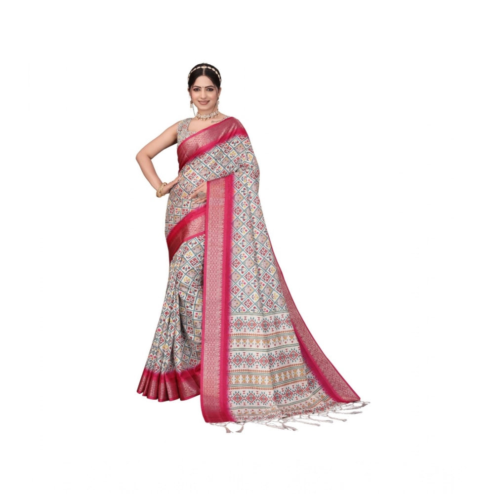 Vaystra Cotton Silk Printed Saree With Unstitched Blouse 5.5Mtr – Pink