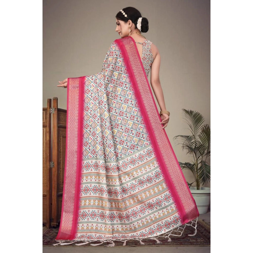Vaystra Cotton Silk Printed Saree With Unstitched Blouse 5.5Mtr – Pink