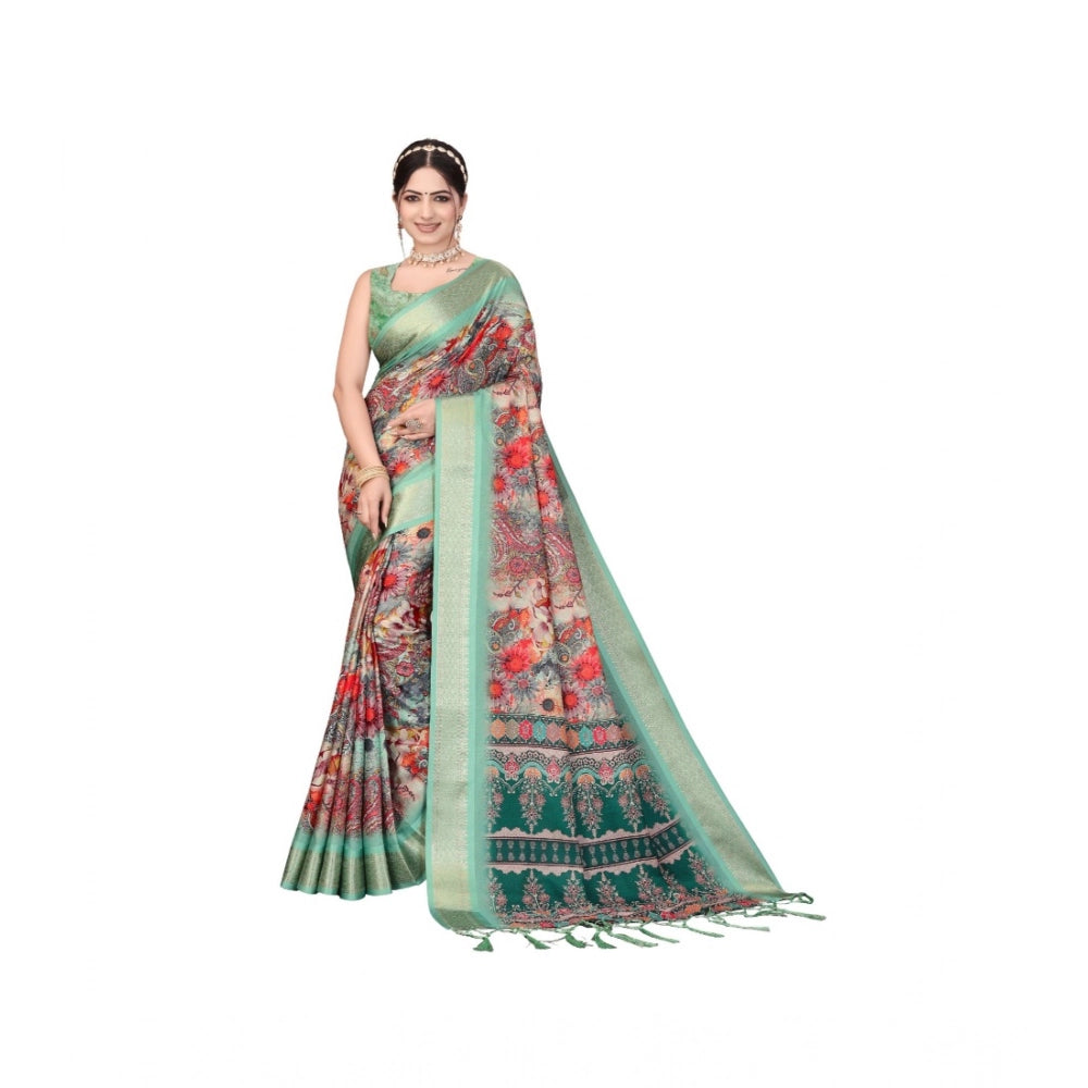 Vaystra Cotton Silk Printed Saree With Unstitched Blouse 5.5Mtr – Light Green