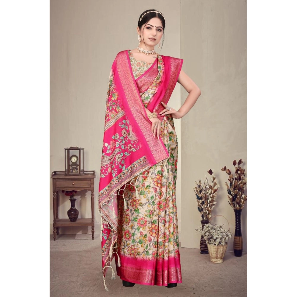 Vaystra Cotton Silk Printed Saree With Unstitched Blouse 5.5Mtr – Pink
