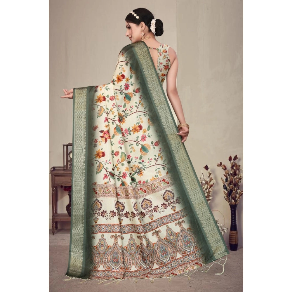 Vaystra Cotton Silk Printed Saree With Unstitched Blouse 5.5Mtr – Green
