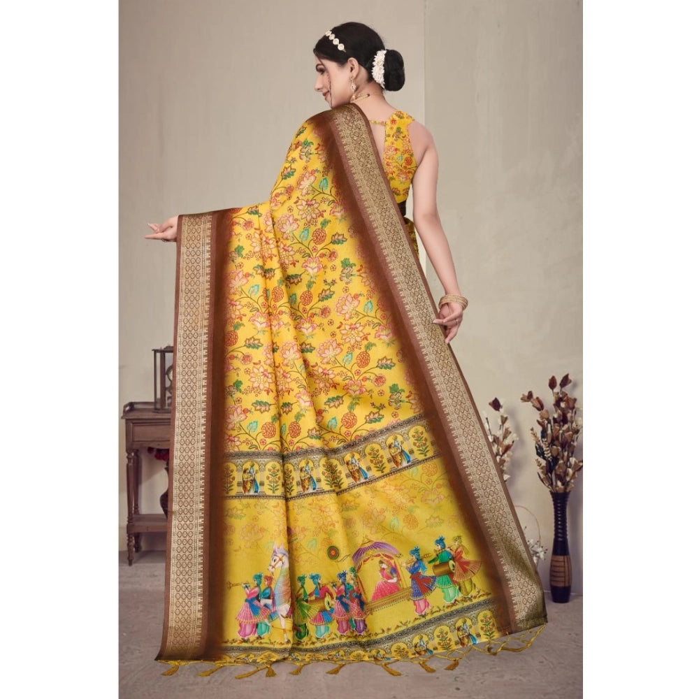 Vaystra Cotton Silk Printed Saree With Unstitched Blouse 5.5Mtr – Yellow