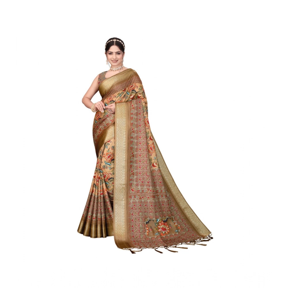 Vaystra Cotton Silk Printed Saree With Unstitched Blouse 5.5Mtr – Peach