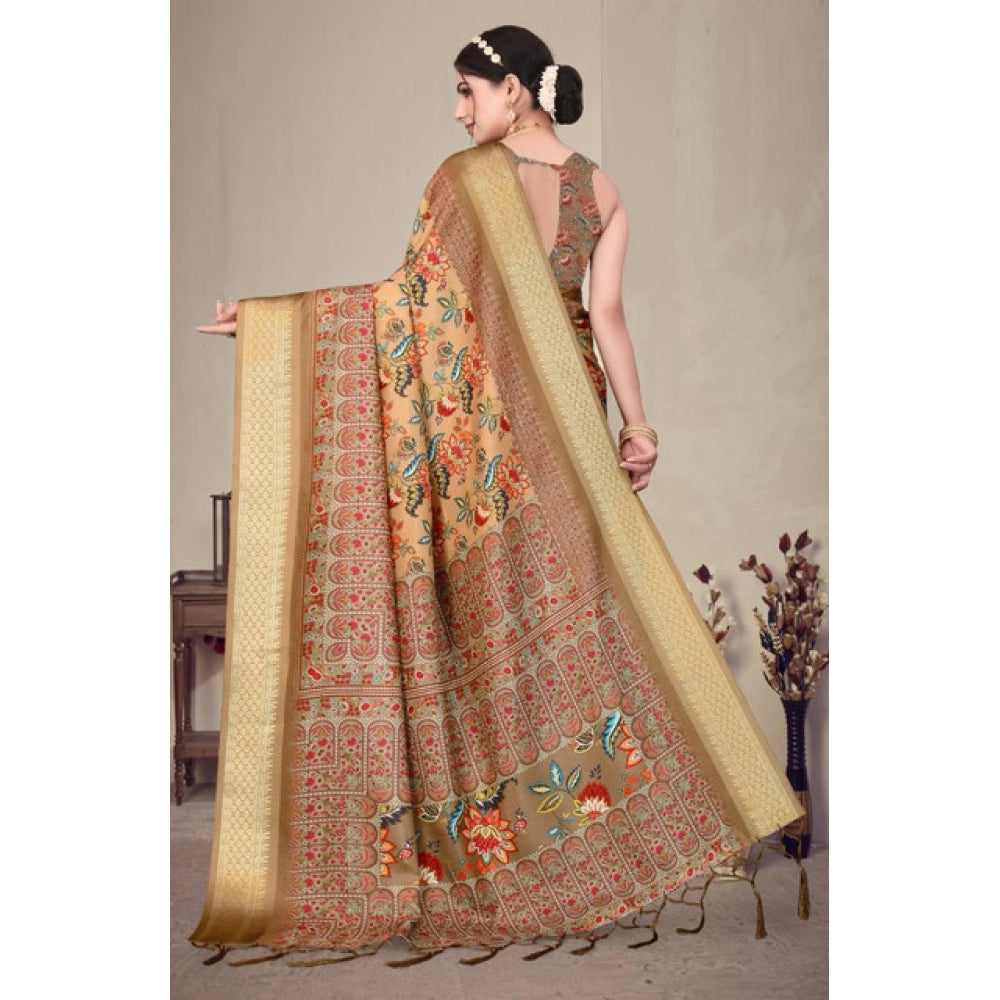 Vaystra Cotton Silk Printed Saree With Unstitched Blouse 5.5Mtr – Peach