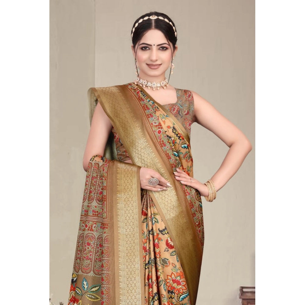 Vaystra Cotton Silk Printed Saree With Unstitched Blouse 5.5Mtr – Peach