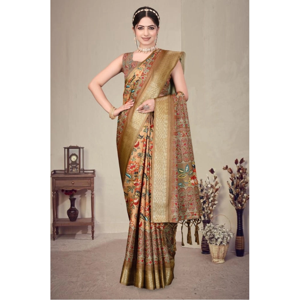 Vaystra Cotton Silk Printed Saree With Unstitched Blouse 5.5Mtr – Peach