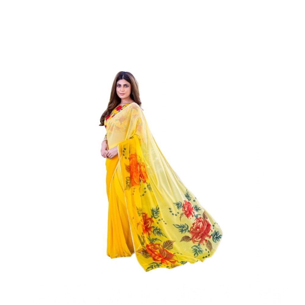 Vaystra Georgette Printed Saree With Unstitched Blouse 5.5Mtr – Yellow