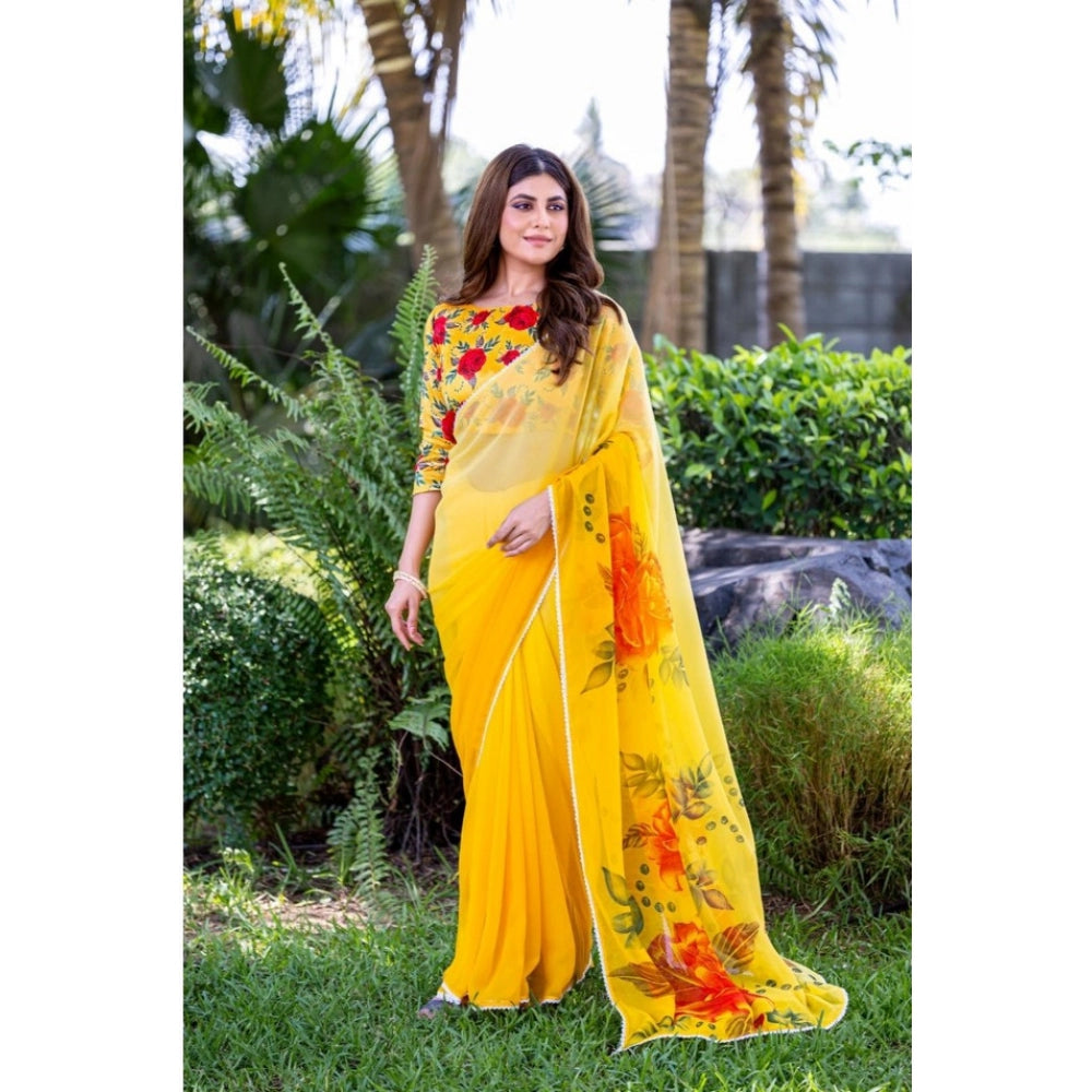 Vaystra Georgette Printed Saree With Unstitched Blouse 5.5Mtr – Yellow