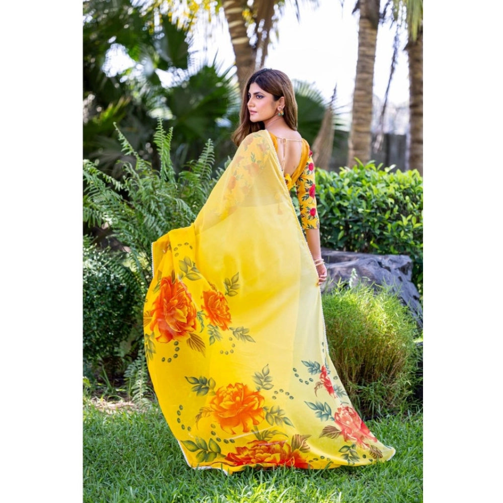 Vaystra Georgette Printed Saree With Unstitched Blouse 5.5Mtr – Yellow