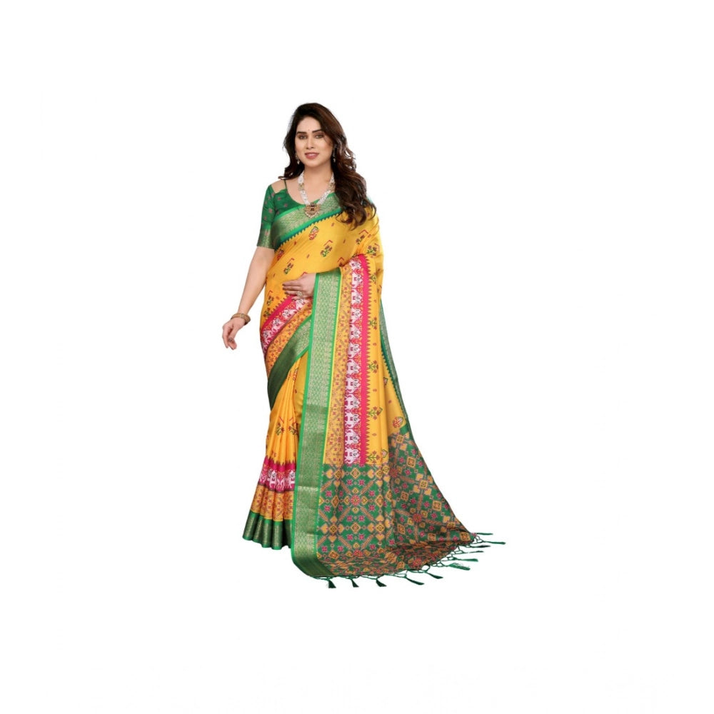 Vaystra Cotton Silk Printed Saree With Unstitched Blouse 5.5Mtr – Yellow