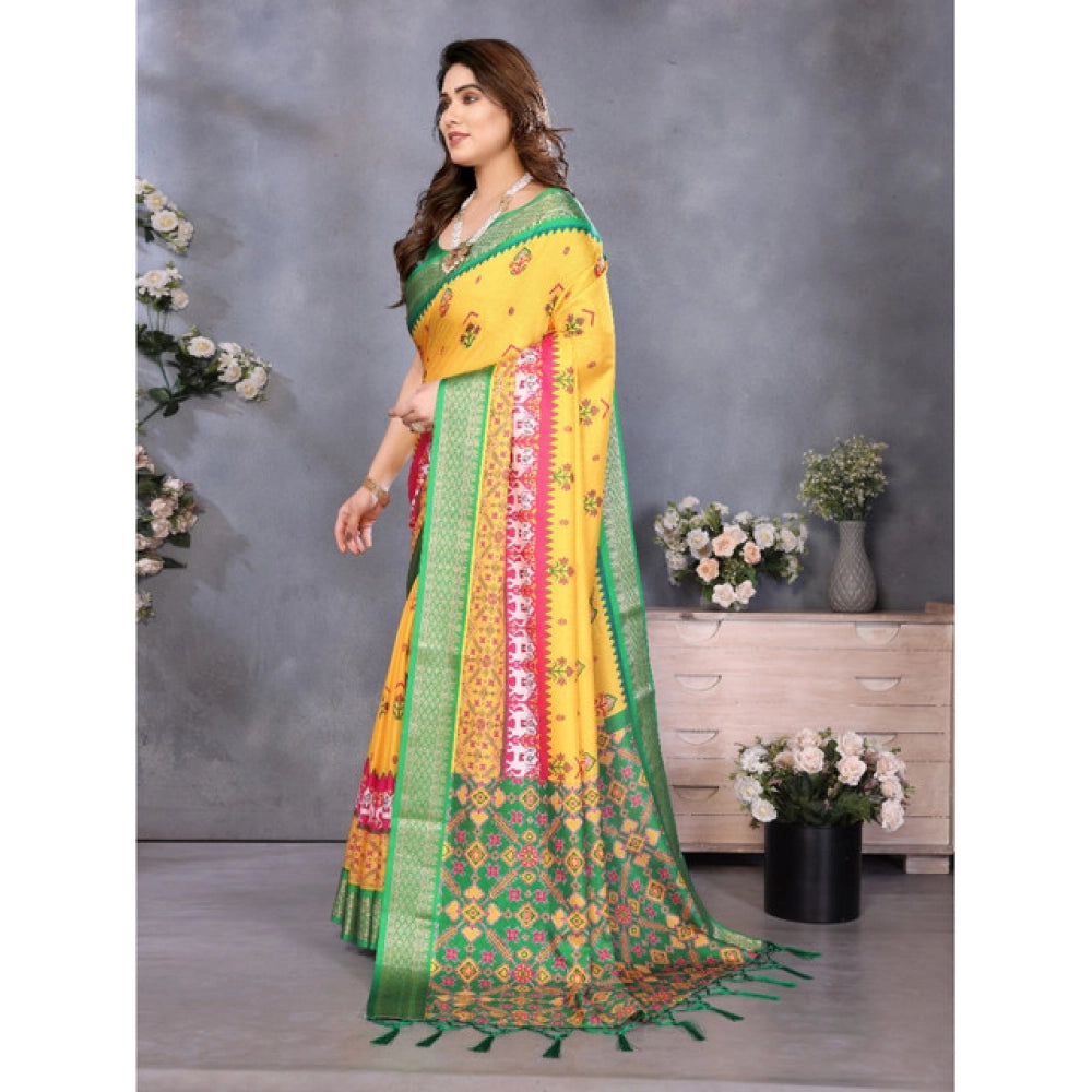 Vaystra Cotton Silk Printed Saree With Unstitched Blouse 5.5Mtr – Yellow