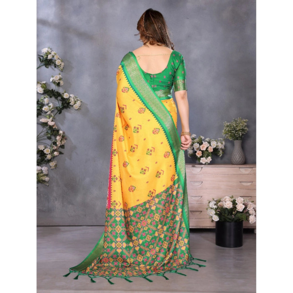 Vaystra Cotton Silk Printed Saree With Unstitched Blouse 5.5Mtr – Yellow