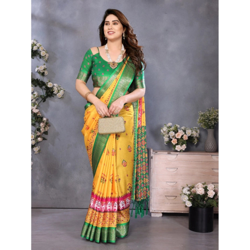 Vaystra Cotton Silk Printed Saree With Unstitched Blouse 5.5Mtr – Yellow