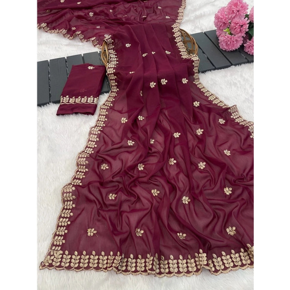 Vaystra Georgette Embroidered Saree With Unstitched Blouse 5.5Mtr – Red